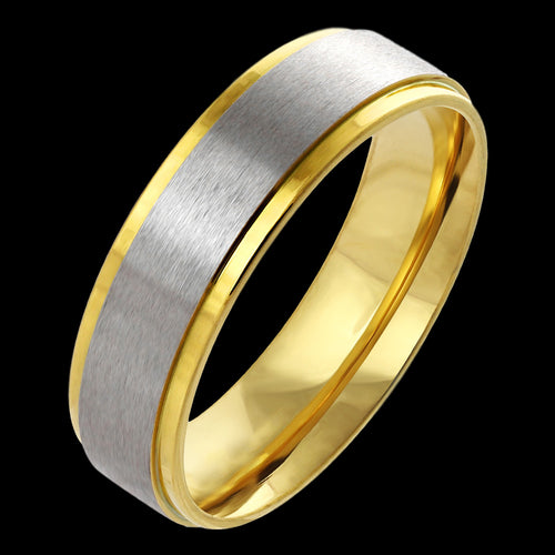 STAINLESS STEEL MEN'S 6MM MATT FINISH TWO-TONE GOLD IP STEP EDGE RING