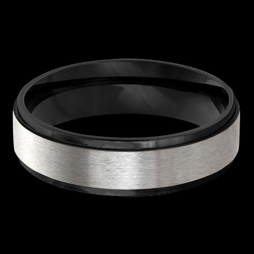 STAINLESS STEEL MEN'S 6MM MATT FINISH TWO-TONE BLACK IP STEP EDGE RING - TOP VIEW