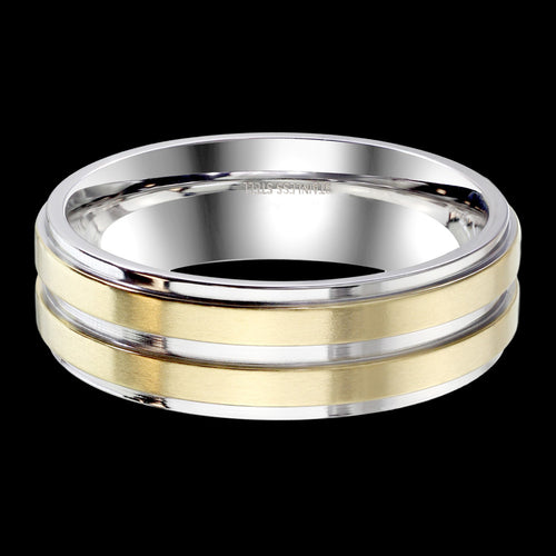 STAINLESS STEEL MEN'S 8MM GOLD IP DUAL CHANNEL RING - FRONT VIEW