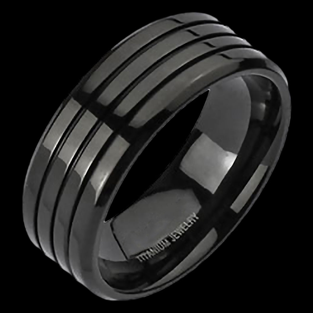 TITANIUM MEN'S 8MM MULTI CHANNEL BLACK IP RING