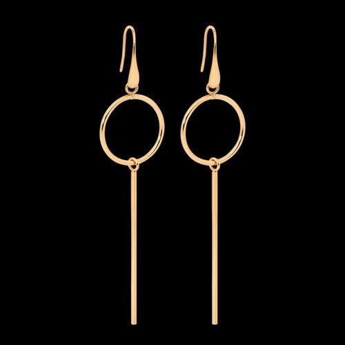 ELLANI STAINLESS STEEL ROSE GOLD OPEN CIRCLE LONG DROP BAR EARRINGS