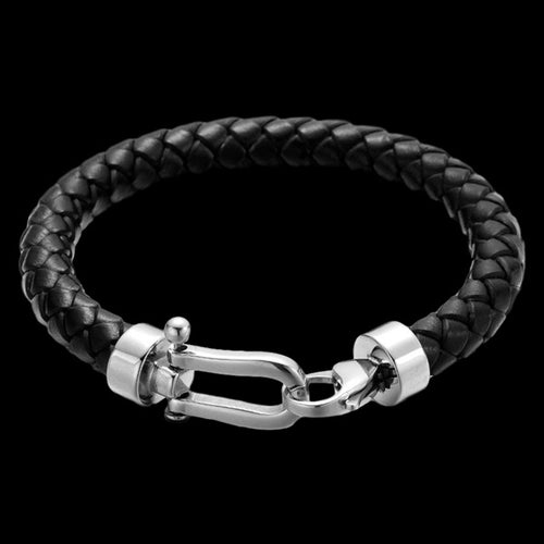 MAXIMAN REMAND BLACK LEATHER MEN'S SHACKLE BRACELET