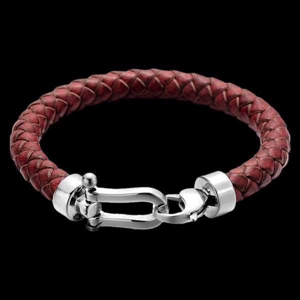 MAXIMAN REMAND RED RUST LEATHER MEN'S SHACKLE BRACELET