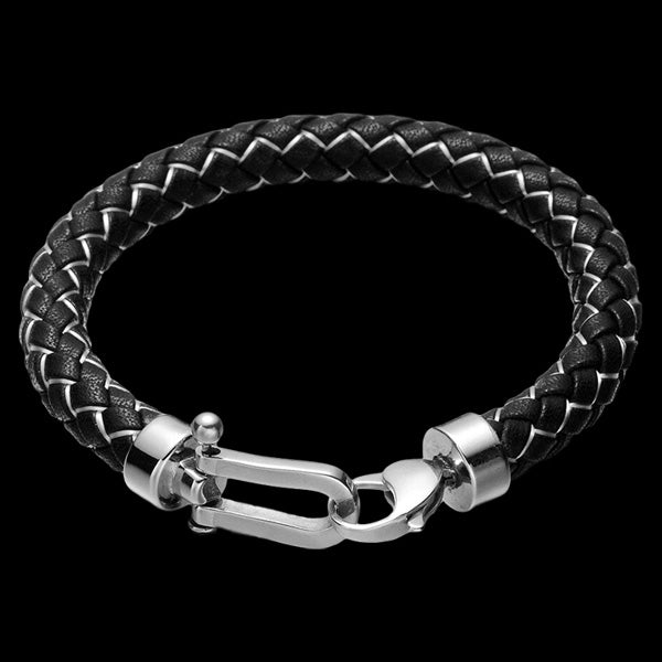 MAXIMAN REMAND BLACK/SILVER LEATHER MEN'S SHACKLE BRACELET