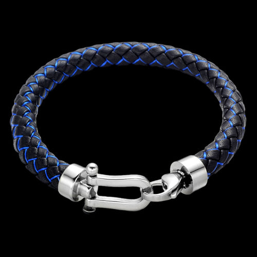 MAXIMAN REMAND BLACK/BLUE LEATHER MEN'S SHACKLE BRACELET