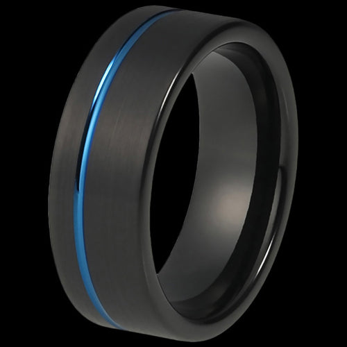 MAXIMAN ORBIT BLUE 8MM BLACK MEN'S TUNGSTEN CARBIDE RING