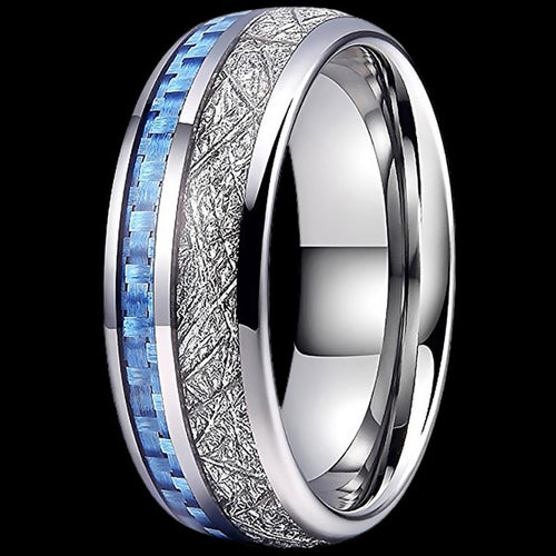 MAXIMAN GLACIER BLUE CARBON FIBRE 8MM MEN'S TUNGSTEN CARBIDE RING