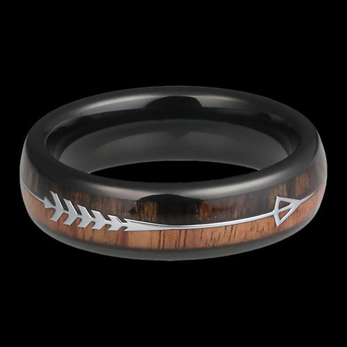 MAXIMAN WOODSMAN ARROW 6MM BLACK MEN'S TUNGSTEN CARBIDE RING - TOP VIEW
