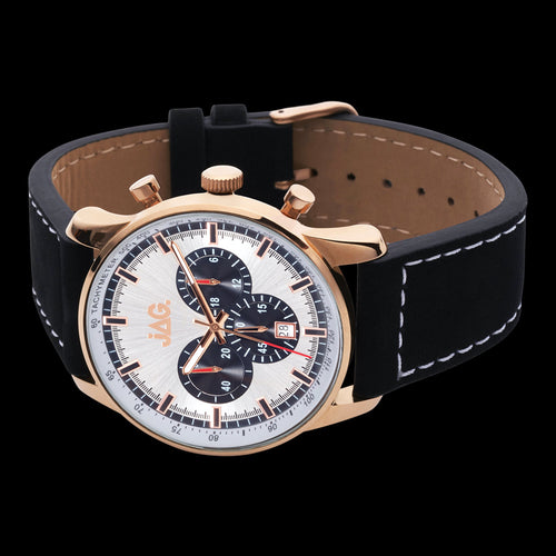 JAG MEN'S CHRIS ROSE GOLD BLACK LEATHER WATCH - SIDE VIEW