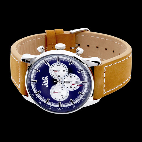 JAG MEN'S CHRIS BLUE DIAL TAN LEATHER WATCH - SIDE VIEW