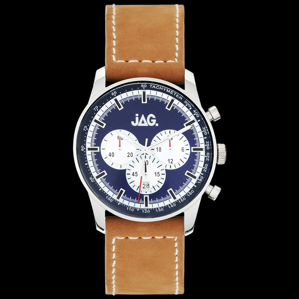 JAG MEN'S CHRIS BLUE DIAL TAN LEATHER WATCH