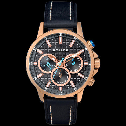 POLICE EASTON ROSE GOLD BLACK MEN'S LEATHER WATCH | AUSTRALIA