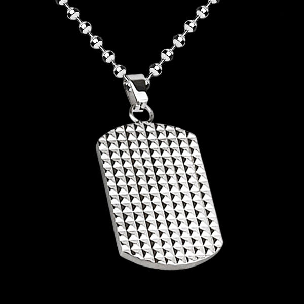 STAINLESS STEEL PYRAMID CHECKER PLATE DOG TAG NECKLACE