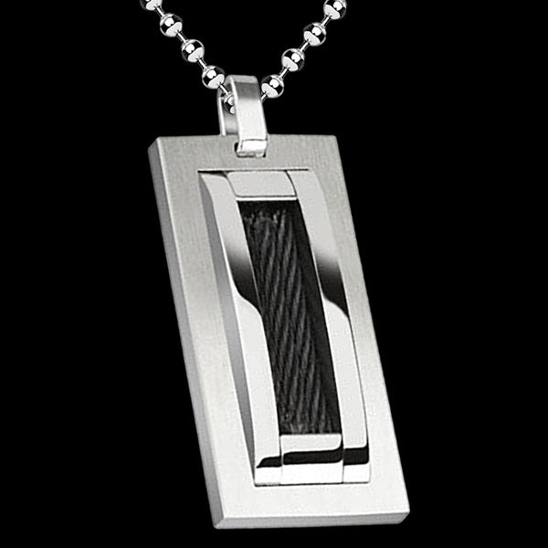 STAINLESS STEEL BLACK CABLE DOG TAG NECKLACE