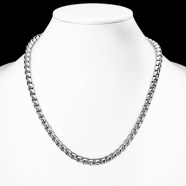 STAINLESS STEEL 6MM MEN'S ROUND BOX CHAIN 49CM NECKLACE | DISPLAY VIEW