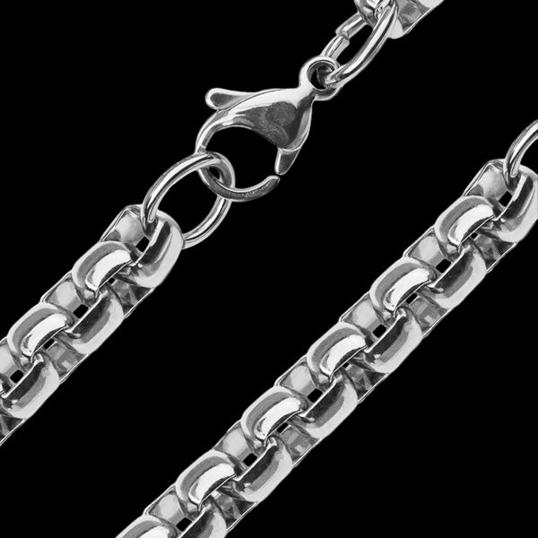 STAINLESS STEEL 6MM MEN'S ROUND BOX CHAIN 49CM NECKLACE | CLOSE UP