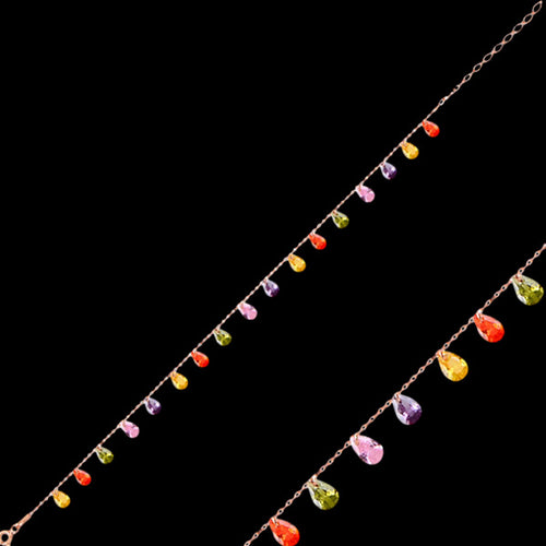 LUXXURY STERLING SILVER ROSE GOLD RAINBOW CZ DROPLET ANKLET