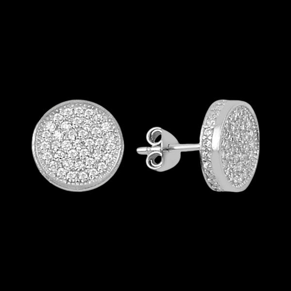 LUXXURY STERLING SILVER CZ 10MM CIRCLE BOX STUD EARRINGS