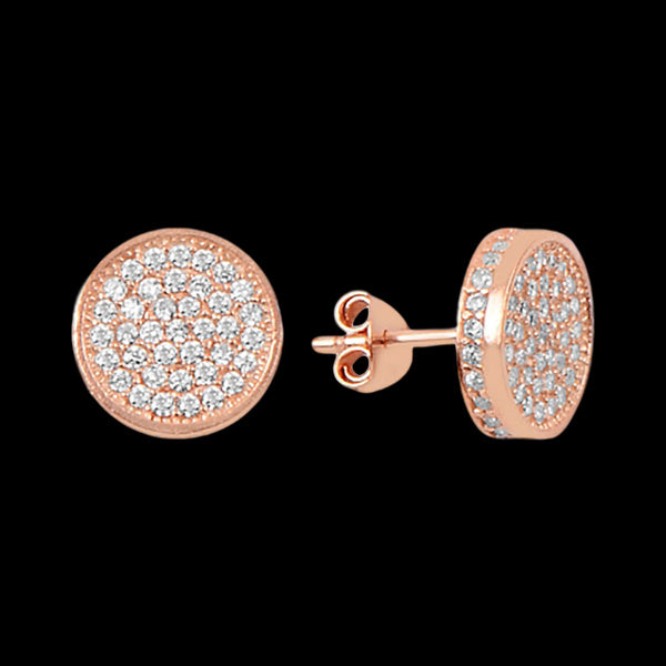 LUXXURY STERLING SILVER ROSE GOLD CZ 10MM CIRCLE BOX STUD EARRINGS