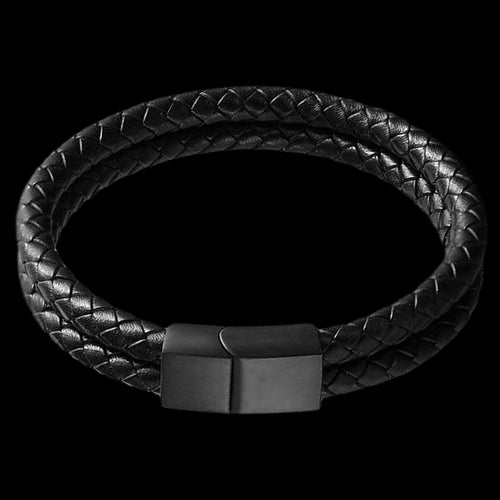 MAXIMAN DEFENDER MEN'S BLACK LEATHER BRACELET - TOP VIEW