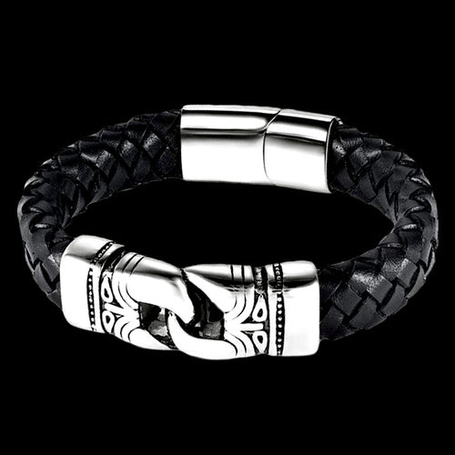 MAXIMAN AZTEC MEN'S BLACK LEATHER BRACELET - TOP VIEW