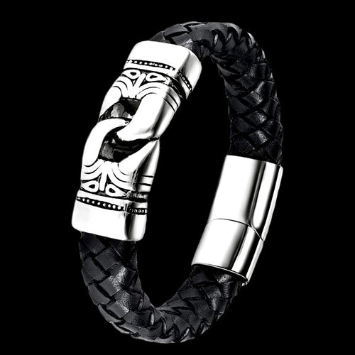 MAXIMAN AZTEC MEN'S BLACK LEATHER BRACELET