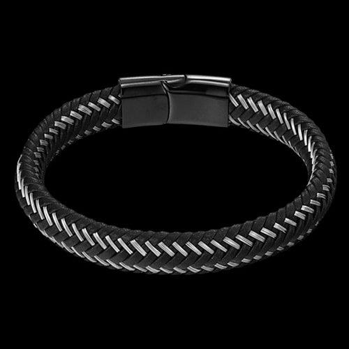 MAXIMAN BLACKHAWK MEN'S BLACK-SILVER LEATHER BRACELET - TOP VIEW