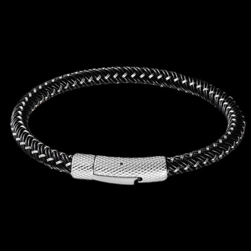 MAXIMAN GRIDIRON SILVER MEN'S BLACK LEATHER BRACELET - TOP VIEW