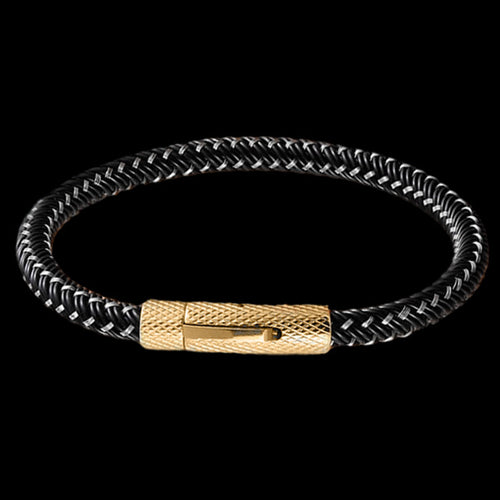 MAXIMAN GRIDLOCK GOLD MEN'S BLACK LEATHER BRACELET - TOP VIEW