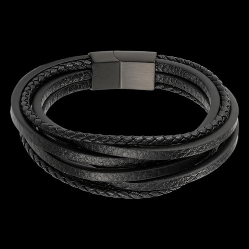 MAXIMAN CROSSFIRE MEN'S BLACK LEATHER BRACELET - TOP VIEW