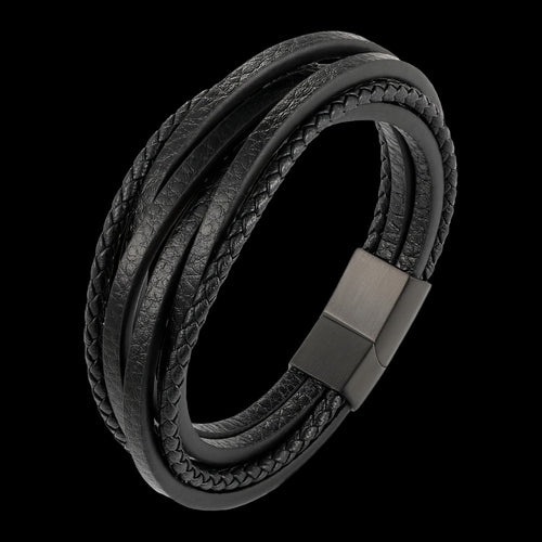 MAXIMAN CROSSFIRE MEN'S BLACK LEATHER BRACELET