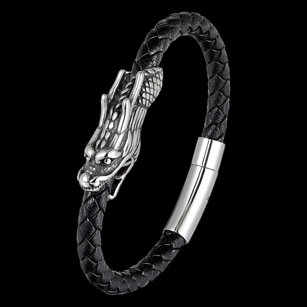 MAXIMAN DRAGON MEN'S BLACK LEATHER BRACELET