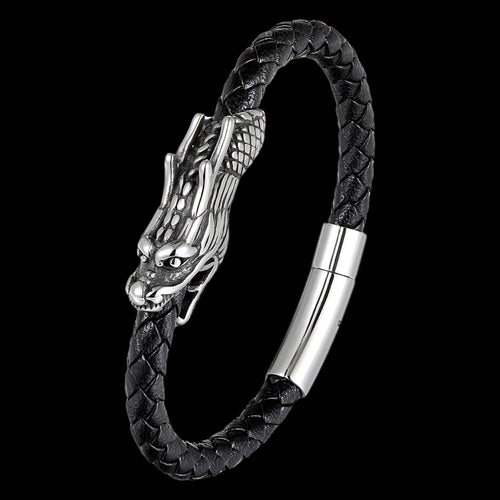 MAXIMAN DRAGON MEN'S BLACK LEATHER BRACELET