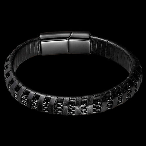 MAXIMAN TRIUMPH BLACK MEN'S BLACK LEATHER BRACELET - TOP VIEW