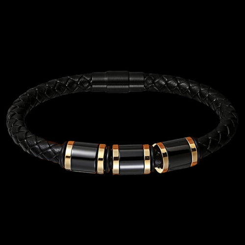 MAXIMAN TYCOON MEN'S BLACK LEATHER BRACELET - TOP VIEW