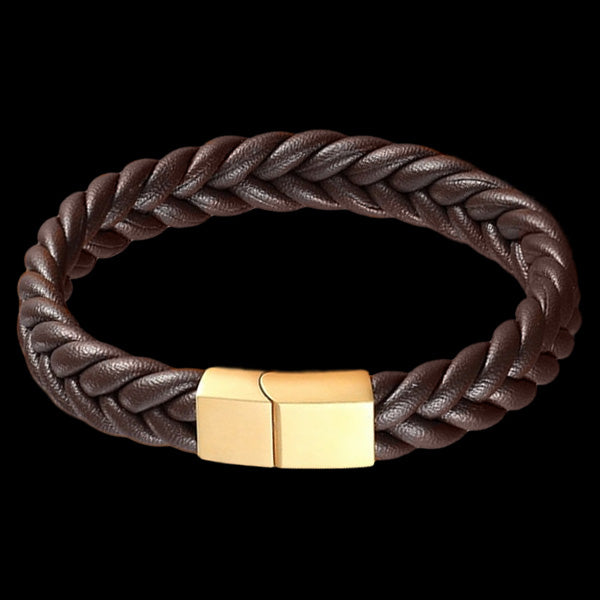 MAXIMAN SAFARI MEN'S BROWN LEATHER BRACELET - TOP VIEW