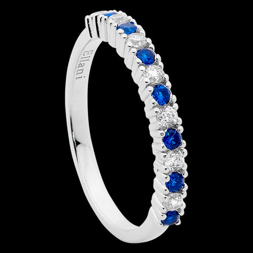 ELLANI STERLING SILVER SAPPHIRE BLUE CZ SINGLE ROW RING