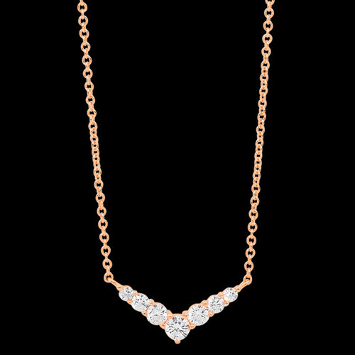 ELLANI STERLING SILVER ROSE GOLD CZ V-SHAPE NECKLACE