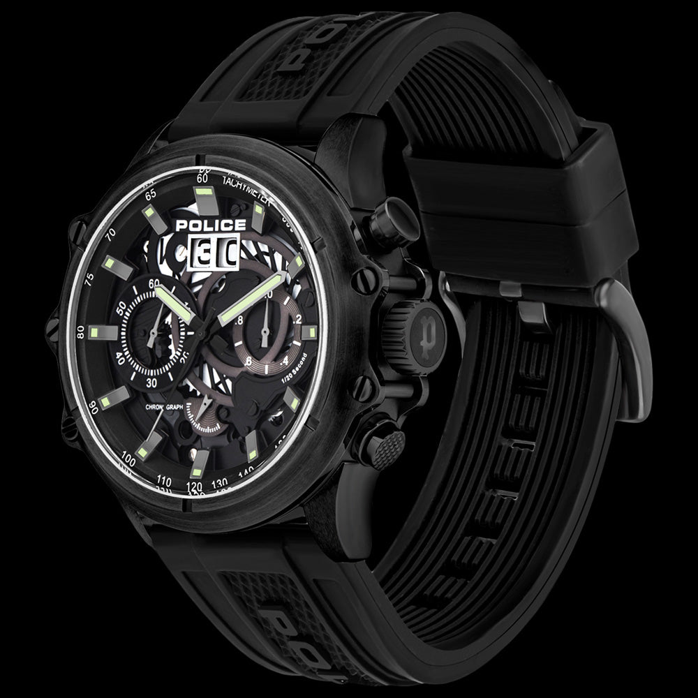 POLICE MEN'S LUANG BLACK SILICONE WATCH - TILT VIEW