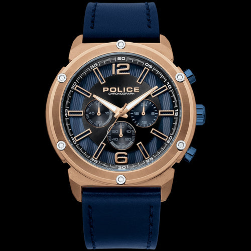 POLICE MEN'S BREMEN ROSE GOLD BLUE LEATHER WATCH