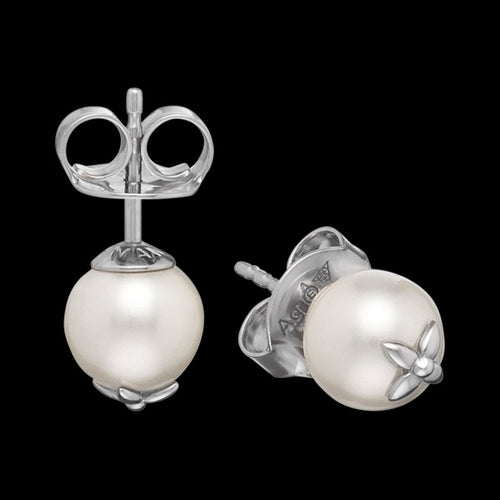 ENGELSRUFER SILVER PEARL FLOWER STUD EARRINGS