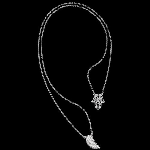 ENGELSRUFER SILVER WING HAND OF FATIMA CHARM NECKLACE