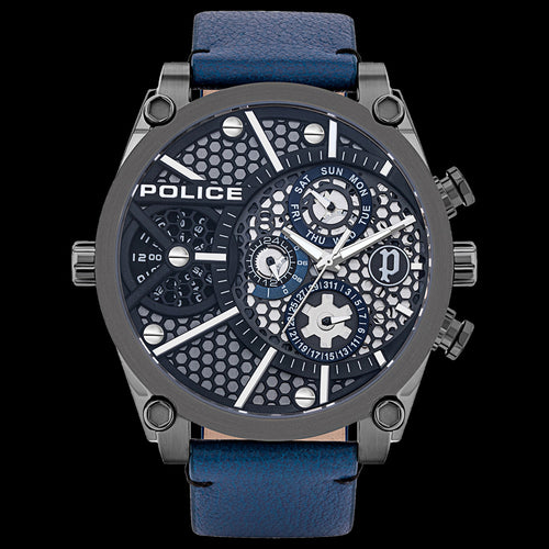 POLICE VIGOR GUNMETAL BLUE LEATHER MEN'S WATCH | AUSTRALIA