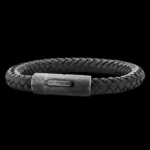 SAVE BRAVE MEN'S COOPER CHARCOAL LEATHER BRACELET - TOP VIEW