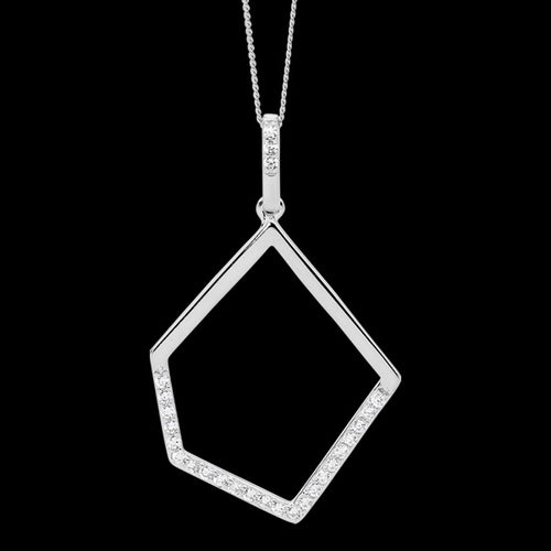 ELLANI STERLING SILVER OPEN GEOMETRIC CZ NECKLACE - CLOSE-UP