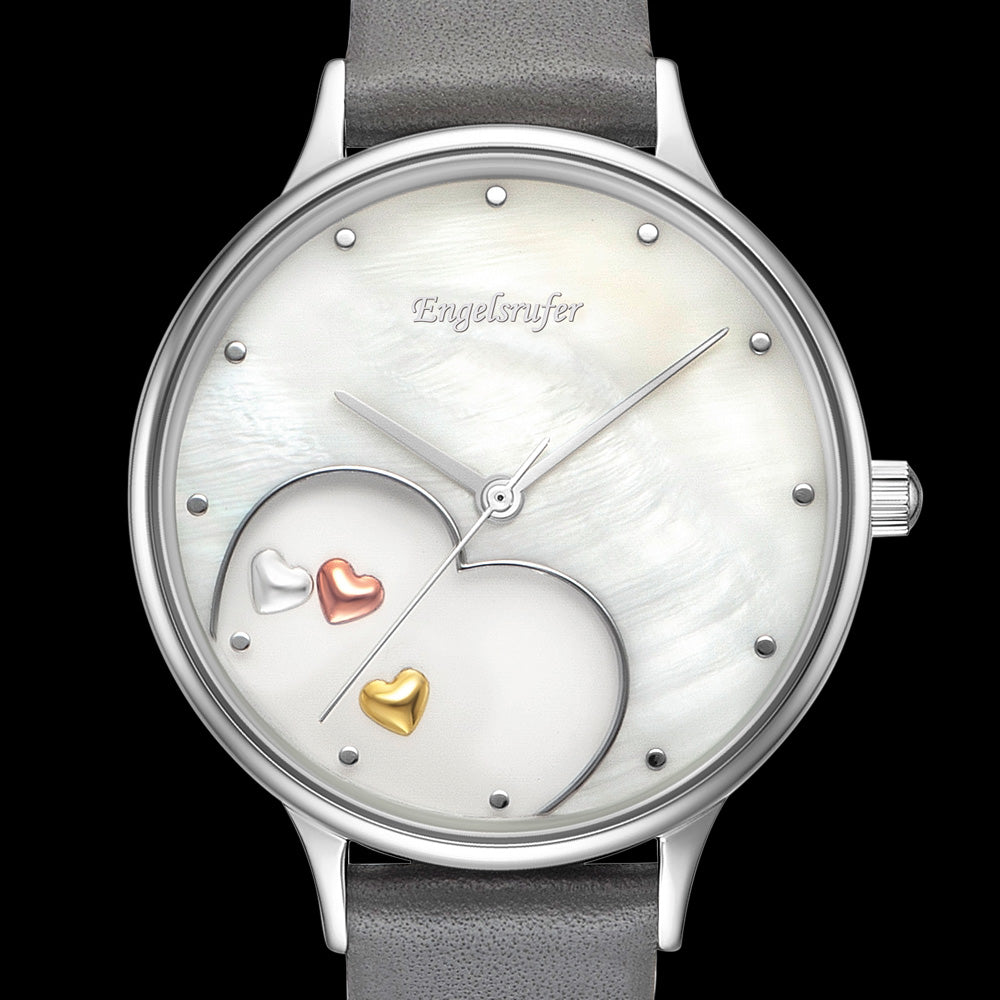 ENGELSRUFER HAPPY HEARTS SILVER GREY WATCH - DIAL CLOSE-UP