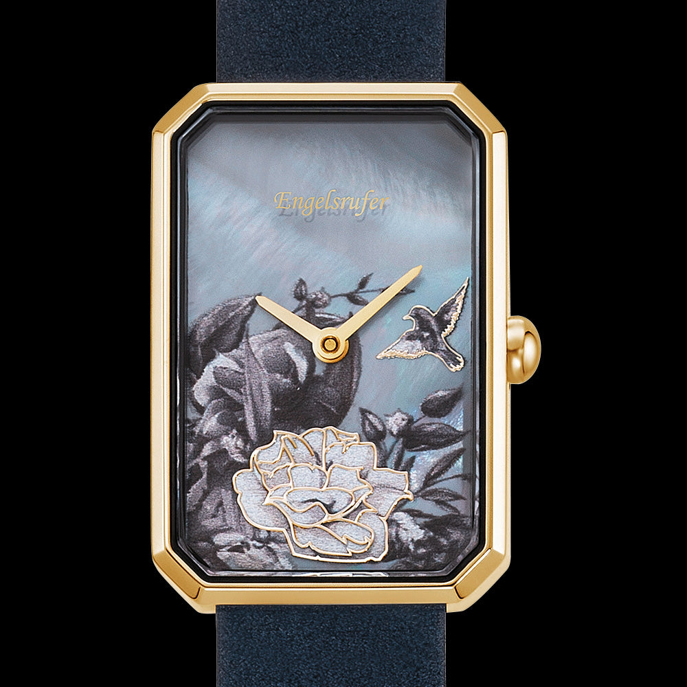 ENGELSRUFER ROMANTIC GARDEN OBLONG NIGHT BLUE WATCH - DIAL CLOSE-UP