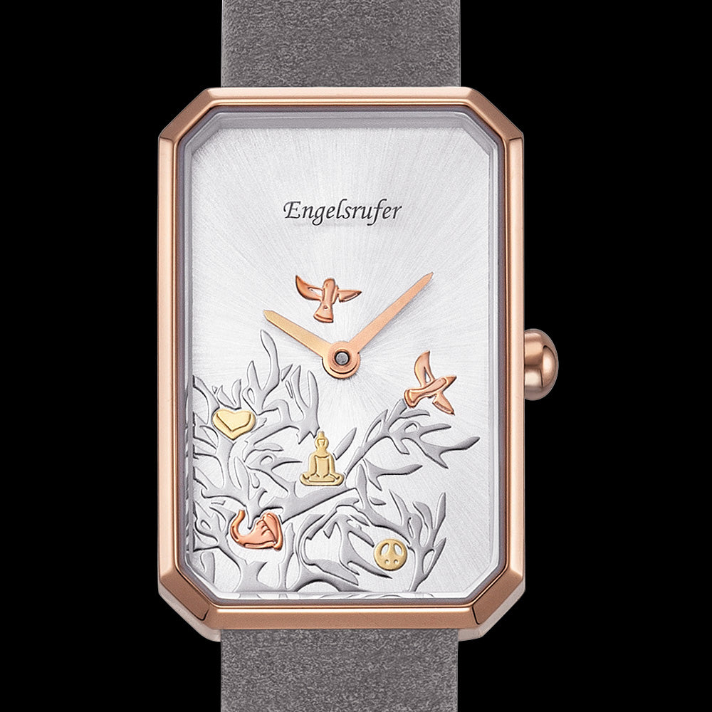 ENGELSRUFER TREE OF LIFE OBLONG ROSE GOLD WATCH - DIAL CLOSE-UP