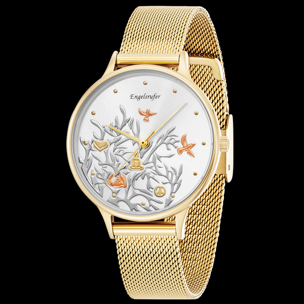ENGELSRUFER TREE OF LIFE GOLD MESH WATCH - ANGLE VIEW