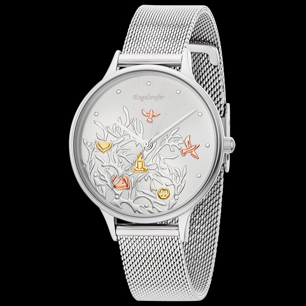 ENGELSRUFER TREE OF LIFE SILVER MESH WATCH - ANGLE VIEW